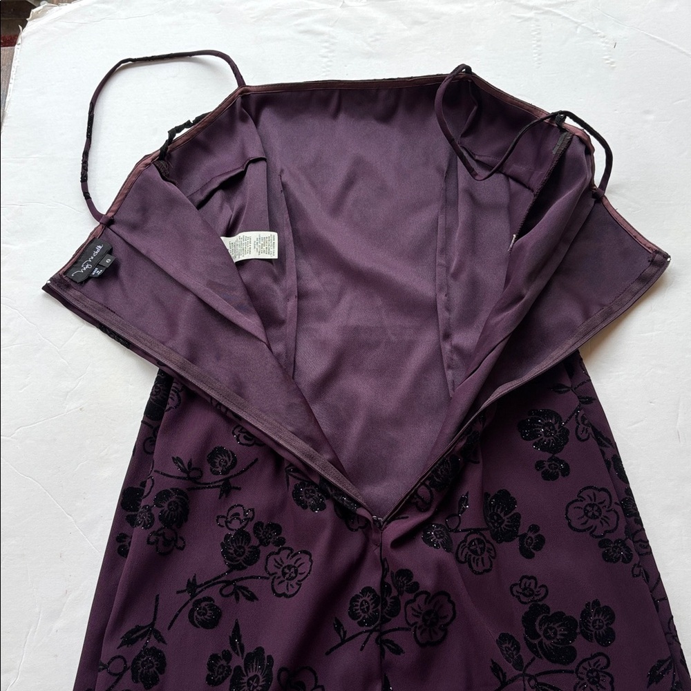 Vintage y2K 90’s Mini Dress Goth Purple Black Grunge Rose Slip NYE Velvet 6 Cute - Picture 15 of 17